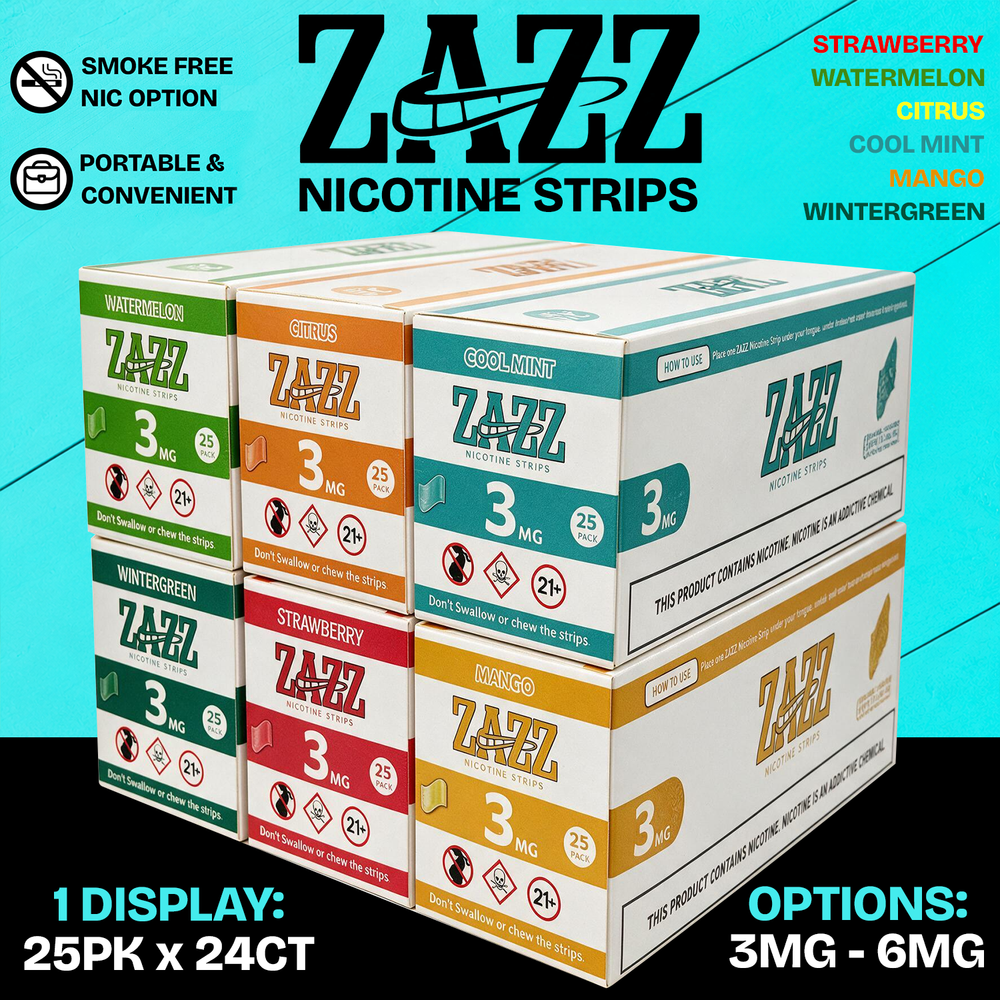 ZAZZ 24 NICOTINE STRIPS 5-PACK - DISPLAY OF 5