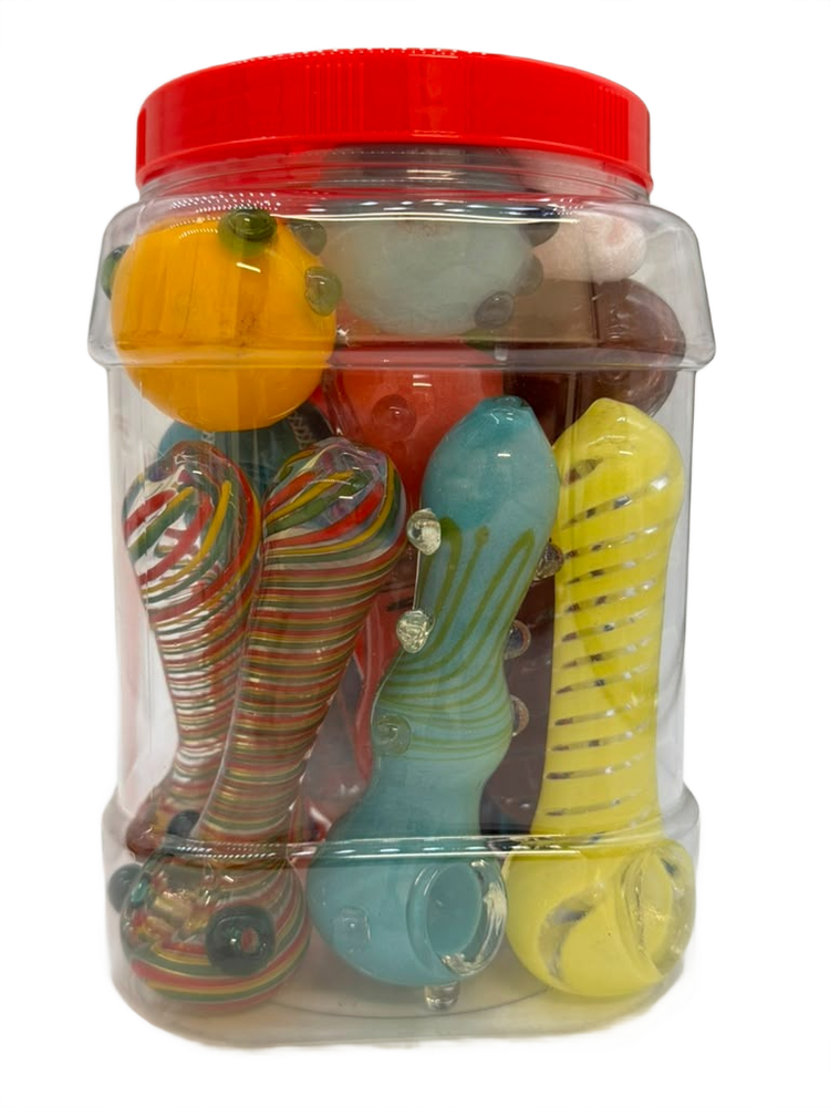 PREMIUM ASSORTED GLASS HANDPIPE 4" - JAR OF 15