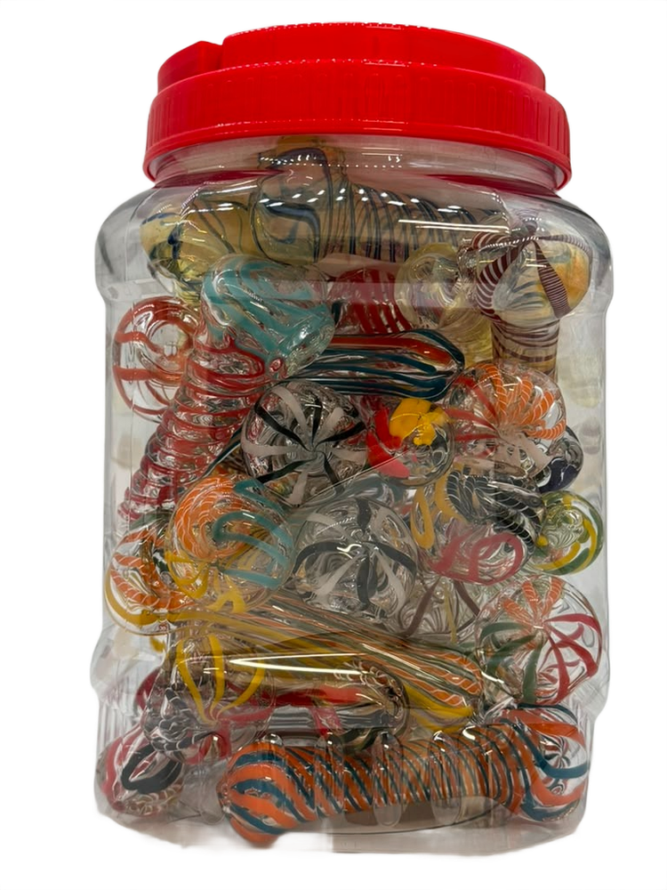 PREMIUM ASSORTED GLASS HANDPIPE 4" - JAR OF 30