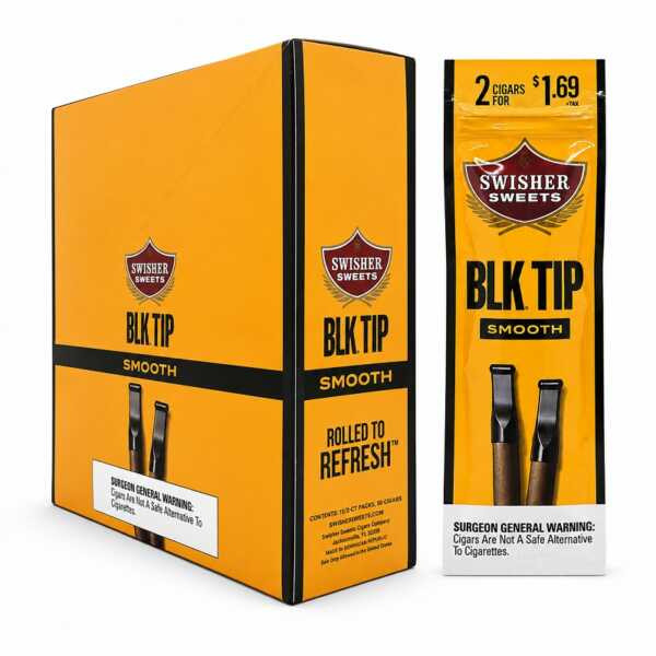 SWISHER SWEETS BLK TIP NATURAL LEAF CIGARS 2-PACK - DISPLAY OF 15