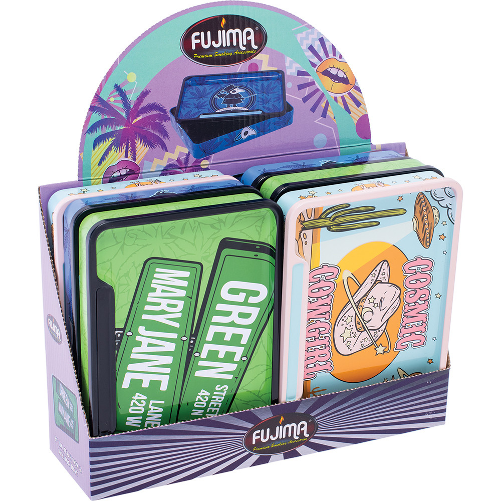 FUJIMA TIN STASH BOX & ROLLING TRAY 8" - DISPLAY OF 6