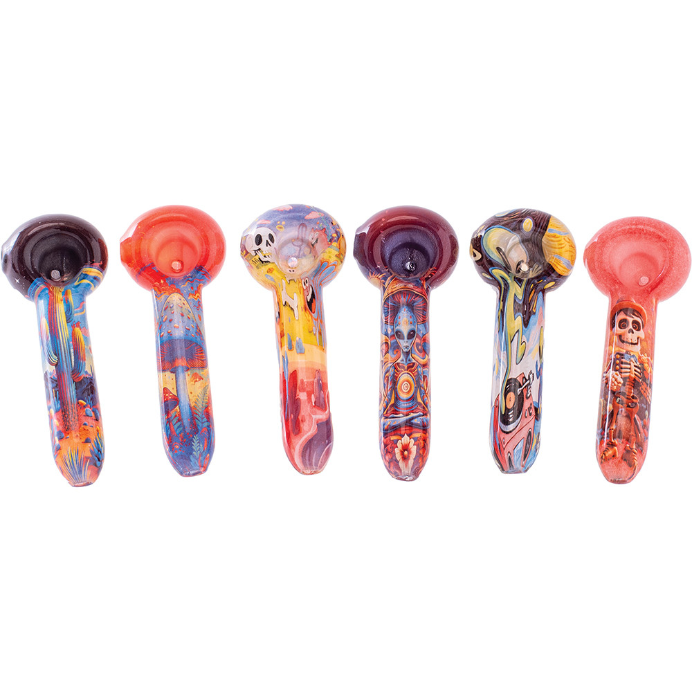 KUSHRX 4.3" TRIPPY PRINT GLASS HAND PIPES - DISPLAY OF 12