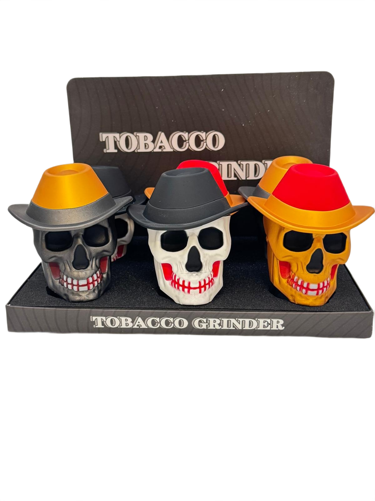 SKULL WITH A HAT 4-PARTS 63MM GRINDER MULTI COLOR - DISPLAY OF 6