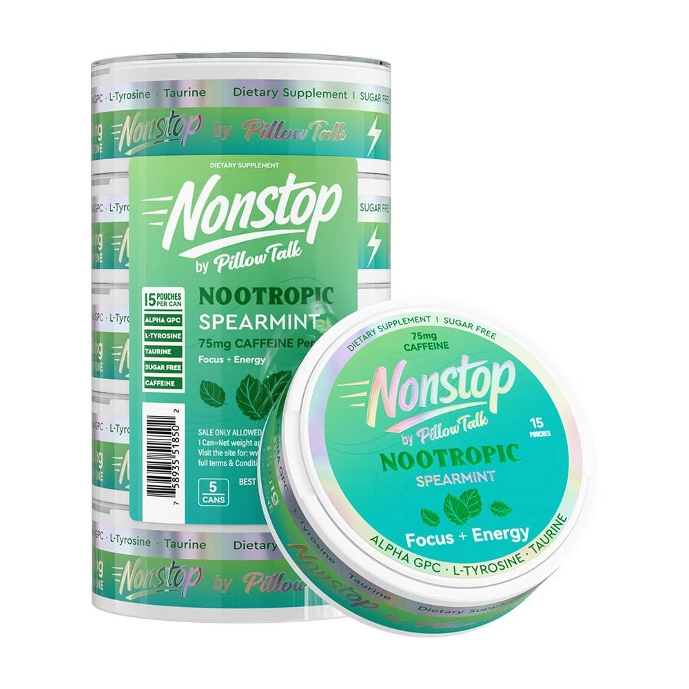 NONSTOP BY PILLOWTALK NOOTROPIC 75MG CAFFEINE POUCHES 15-PACK - DISPLAY OF 5