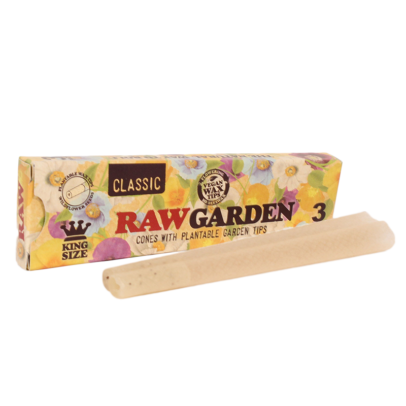 RAW GARDEN CLASSIC KING SIZE 3-PACK CONES WITH TIPS - DISPLAY OF 30
