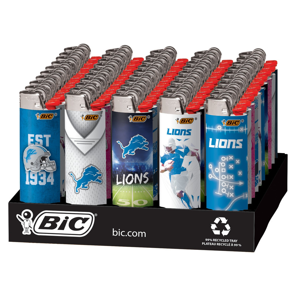 BIC DETRIOT LIONS NFL LIGHTERS - DISPLAY OF 50