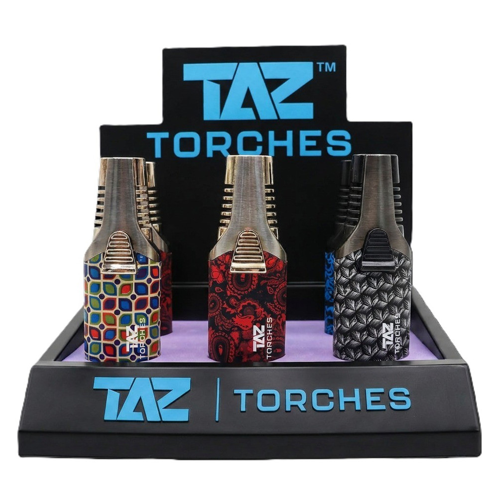 TAZ PRINTED PATTERN TORCH LIGHTER - DISPLAY OF 9 (TAZ-1045)