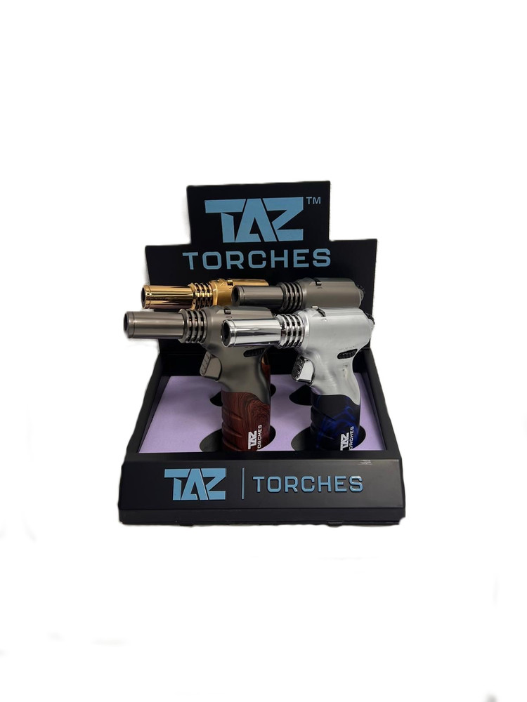TAZ WOODEN GRIP TORCH LIGHTER - DISPLAY OF 4 (TAZ-1041)