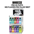 BREEZE PRO 2000 PUFFS MIX FLAVORS COUNTER DISPLAY #4 - 100CT PRE-FILLED