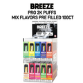 BREEZE PRO 2000 PUFFS MIX FLAVORS COUNTER DISPLAY #3 - 100CT PRE-FILLED