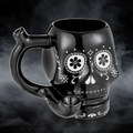 BLACK WITH WHITE TRIM SKULL MUG CERAMIC HANDPIPE - 1CT