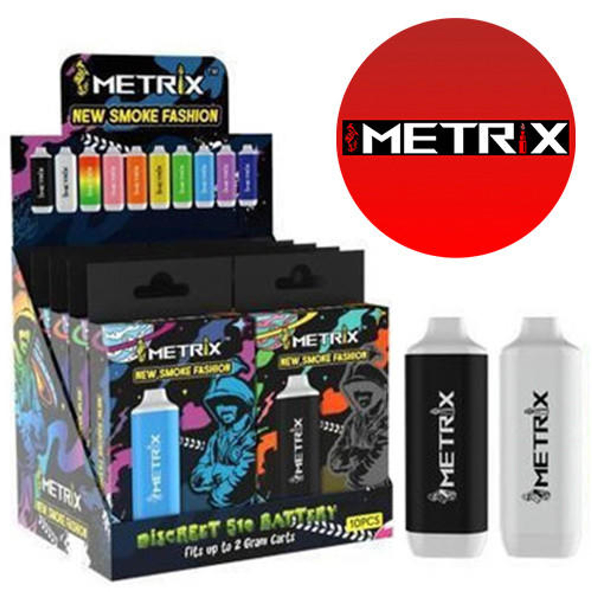 METRIX NEW SMOKE FASHION 510 MIXED COLOR BATTERY DISPLAY 10CT