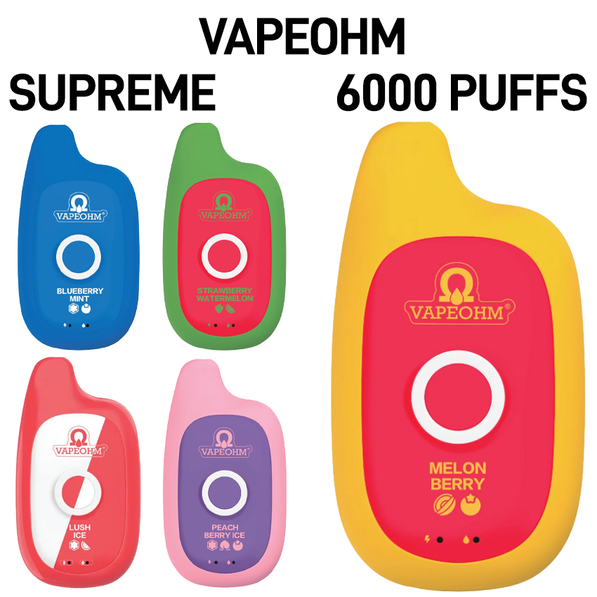 VAPEOHM SUPREME 5% NIC 6000 PUFFS RECHARGEABLE DISPOSABLE 12ML - 5CT DISPLAY