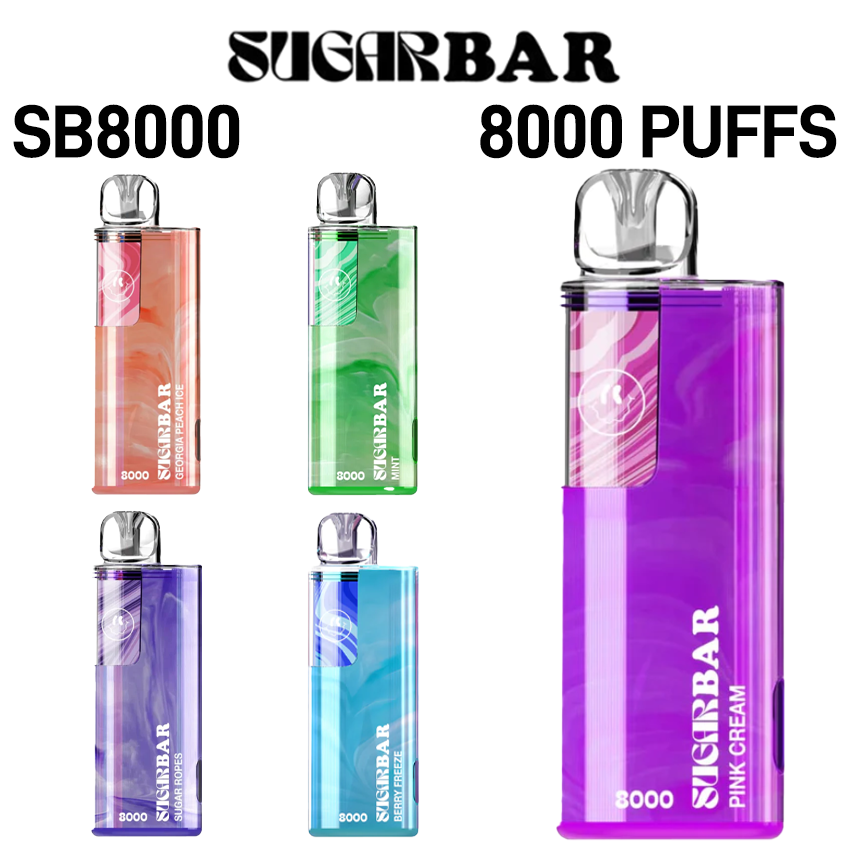 SUGARBAR SB8000 5% NIC 19ML RECHARGEABLE DISPOSABLE 8000 PUFFS - 10CT DISPLAY