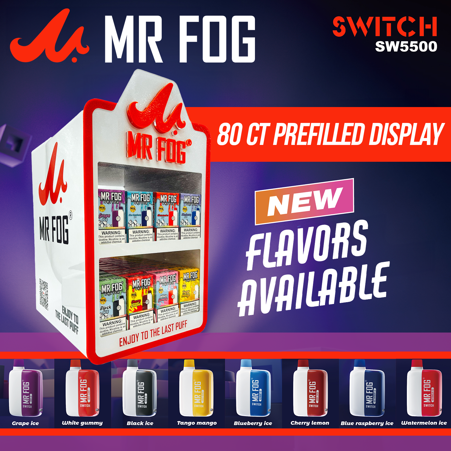 MR FOG SWITCH 15ML 5500 PUFFS DISPOSABLE VAPE *NEW FLAVORS* - DISPLAY OF 80 MR FOG SWITCH 15ML 5500 PUFFS DISPOSABLE VAPE *NEW FLAVORS* - DISPLAY OF 80