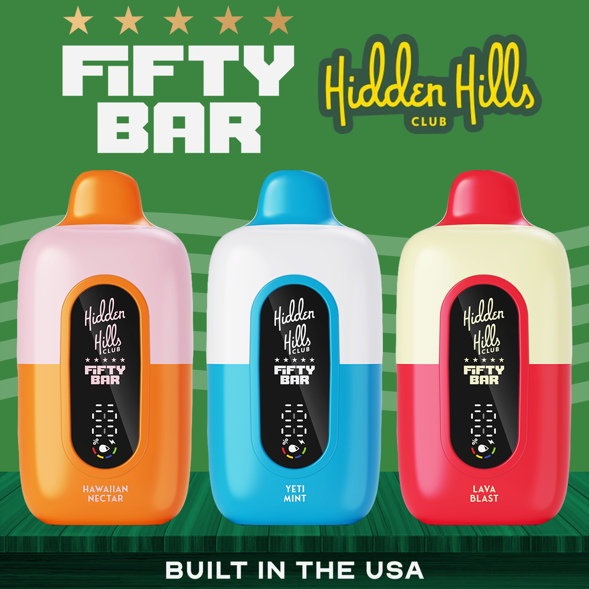 FIFTY BAR X HIDDEN HILLS 18ML 20,000 PUFFS DISPOSABLE VAPE - DISPLAY OF 5