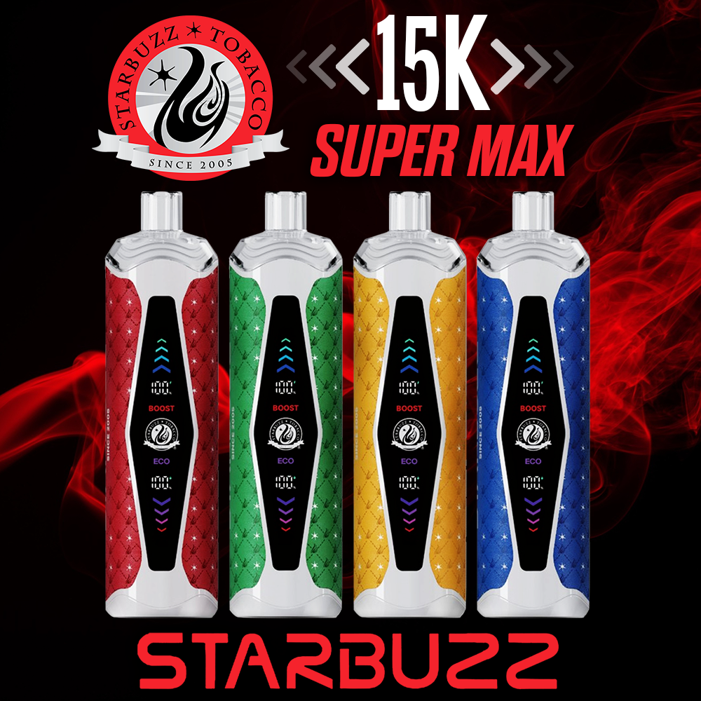 STARBUZZ SUPER MAX 20ML 15,000 PUFFS DISPOSABLE VAPE - DISPLAY OF 5