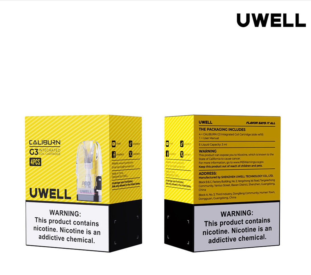 UWELL CALIBURN G3 3ML 0.4 ohm REFILLABLE REPLACEMENT POD - PACK OF 4