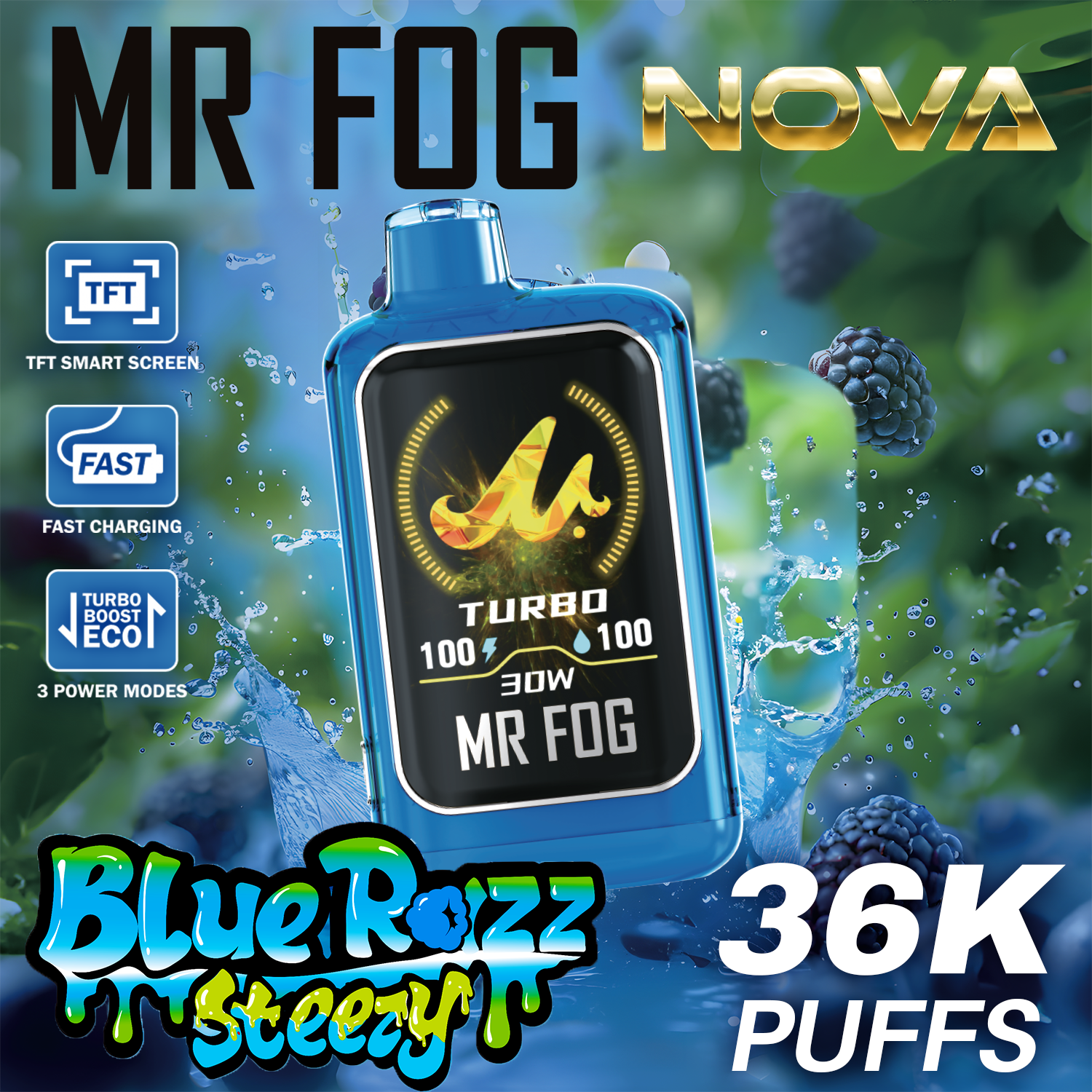 MR FOG NOVA BLUE RAZZ STEEZY SERIES 36,000 PUFFS DISPOSABLE VAPE - DISPLAY OF 5