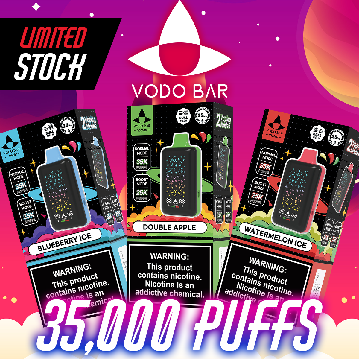 VODO BAR 35,000 PUFFS DISPOSABLE VAPE - DISPLAY OF 5