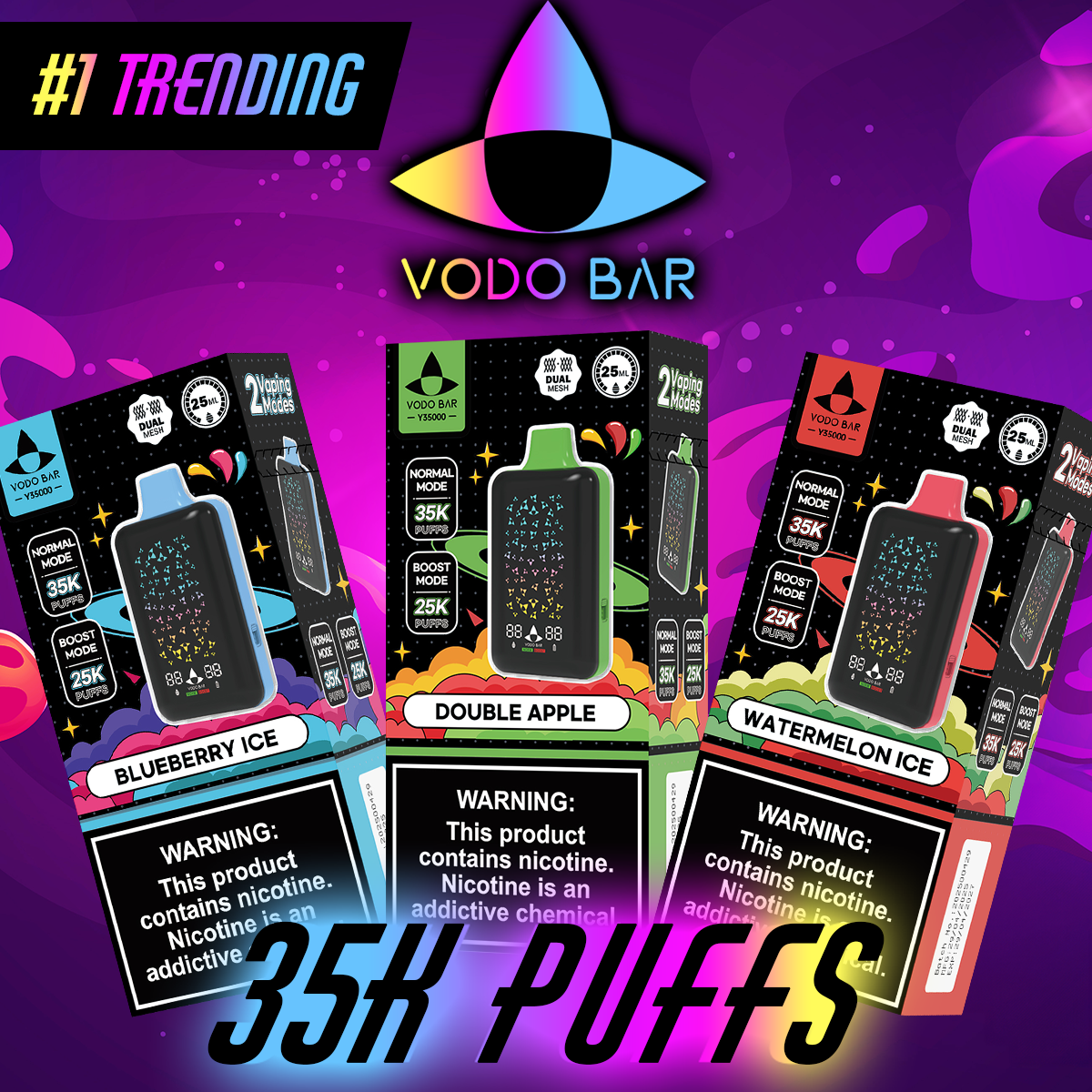 VODO BAR 35,000 PUFFS DISPOSABLE VAPE - DISPLAY OF 5