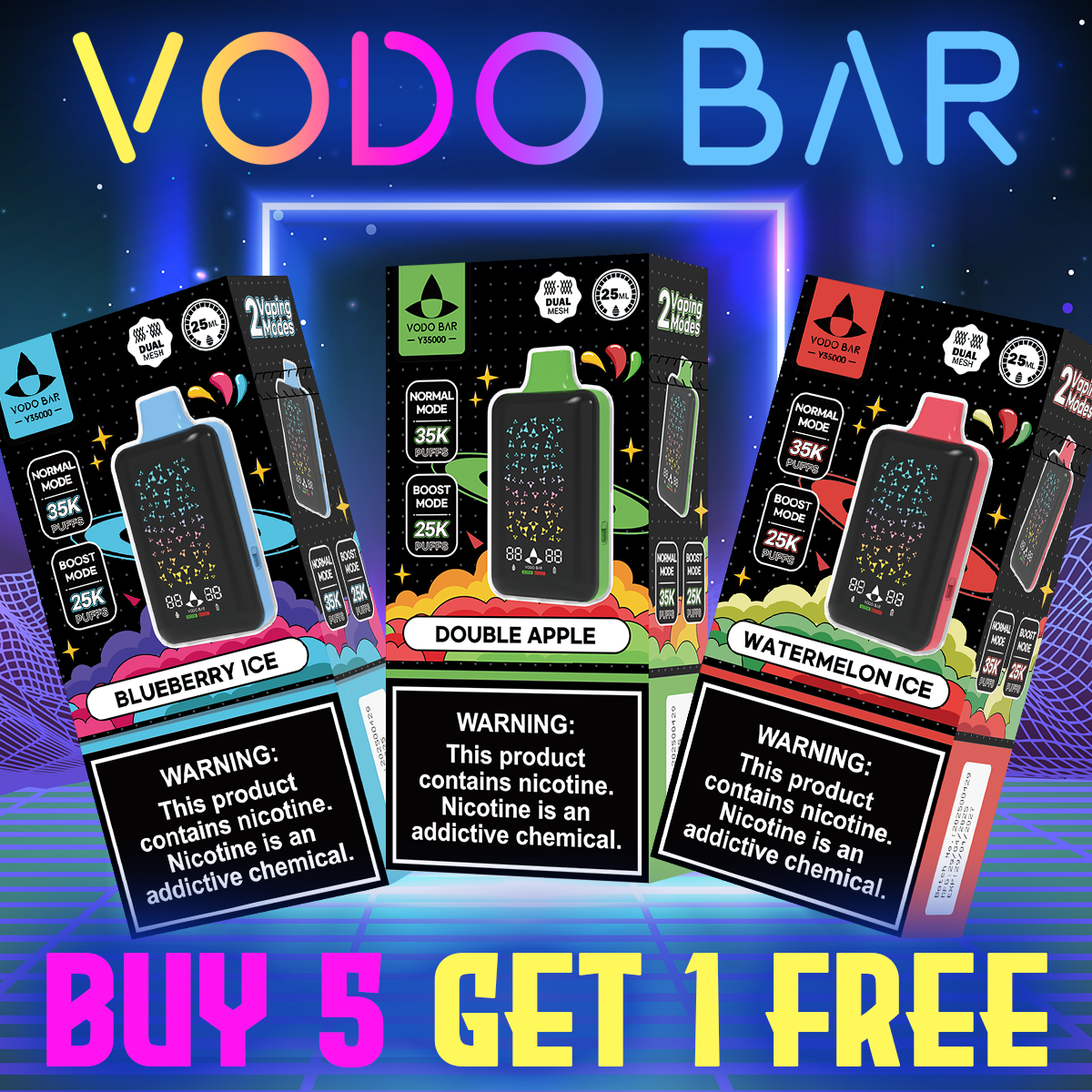 VODO BAR 35,000 PUFFS DISPOSABLE VAPE - DISPLAY OF 5