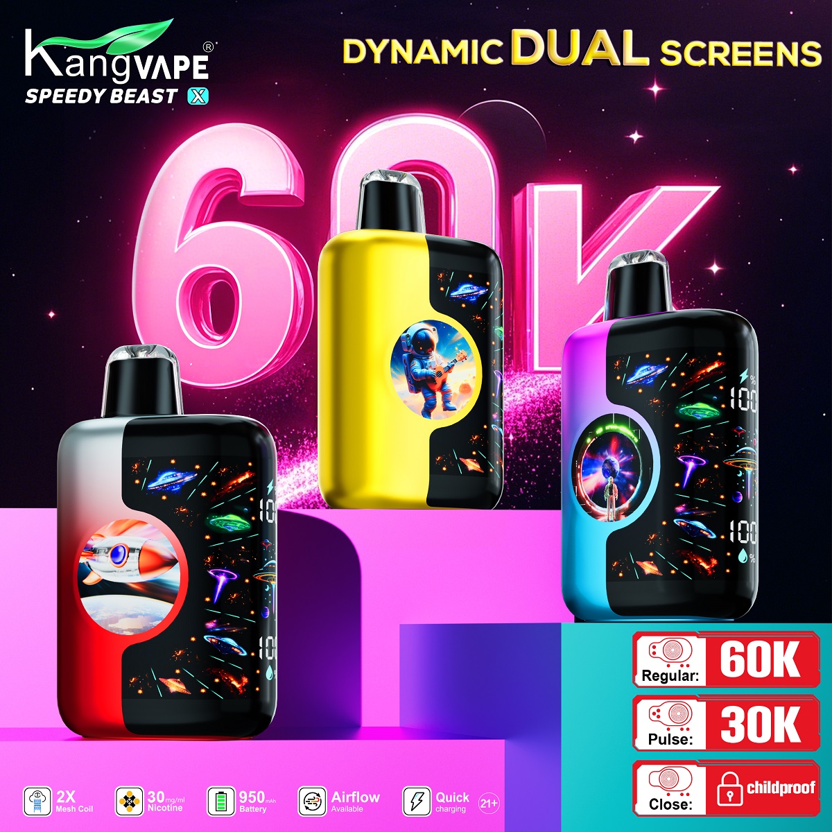 KANGVAPE SPEEDY BEAST X 60,000 PUFFS DISPOSABLE VAPE - DISPLAY OF 5