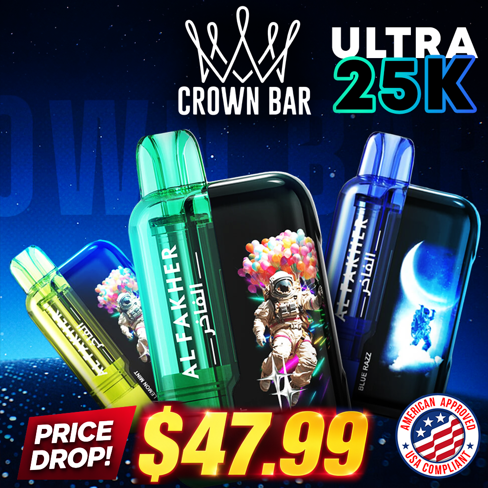 AL FAKHER CROWN BAR ULTRA 25,000 PUFFS DISPOSABLE VAPE - DISPLAY OF 5
