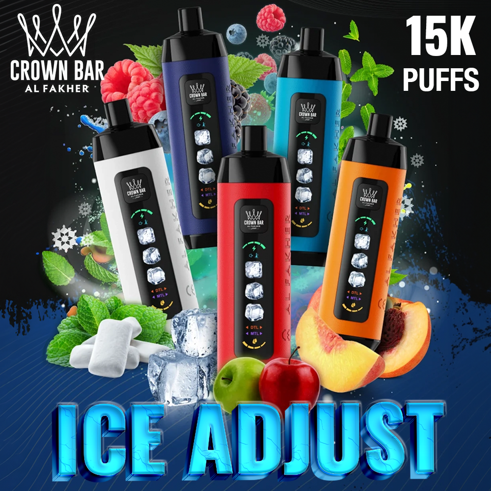 AL FAKHER CROWN BAR 15,000 PUFFS ICE ADJUST DISPOSABLE VAPE - DISPLAY OF 5