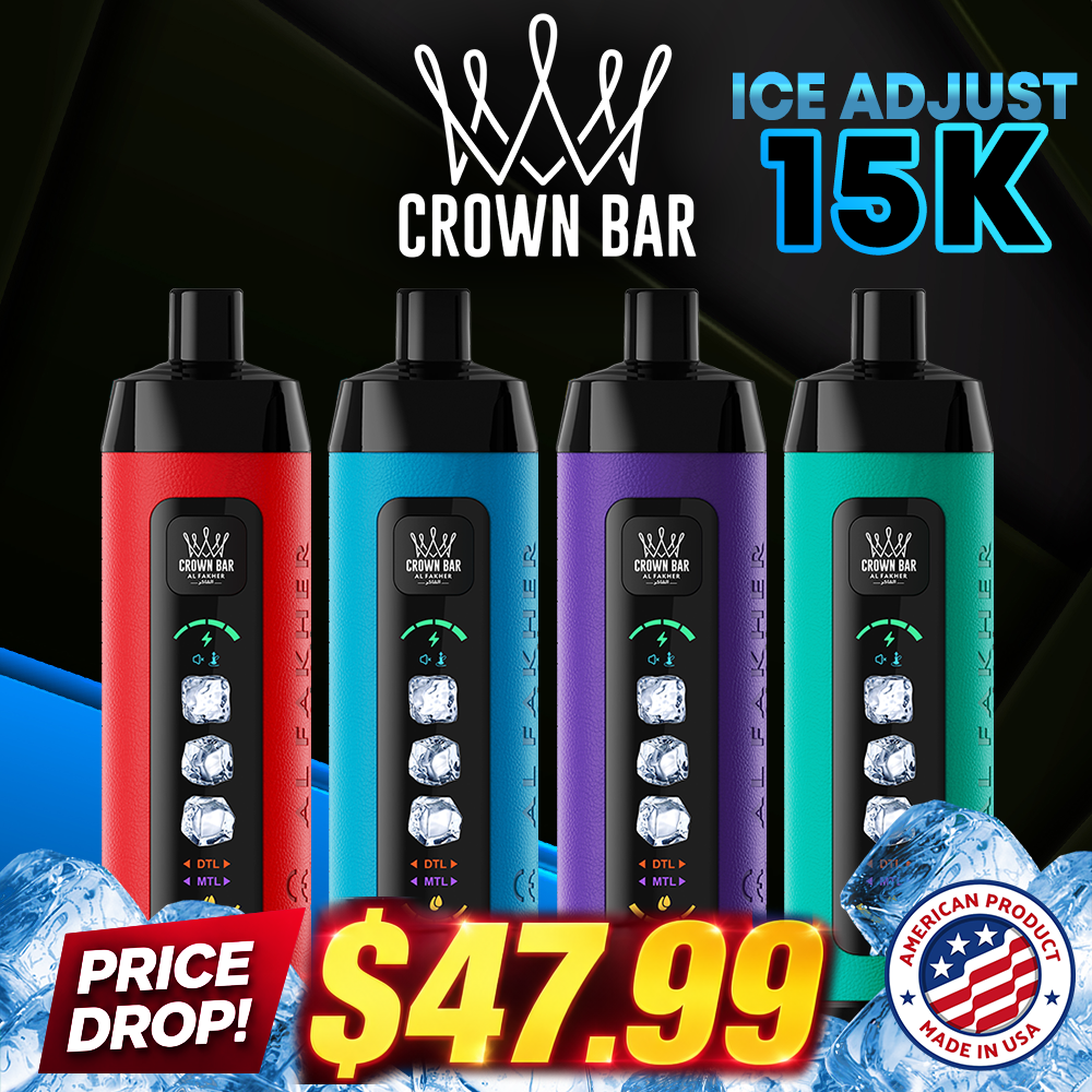 AL FAKHER CROWN BAR 15,000 PUFFS ICE ADJUST DISPOSABLE VAPE - DISPLAY OF 5