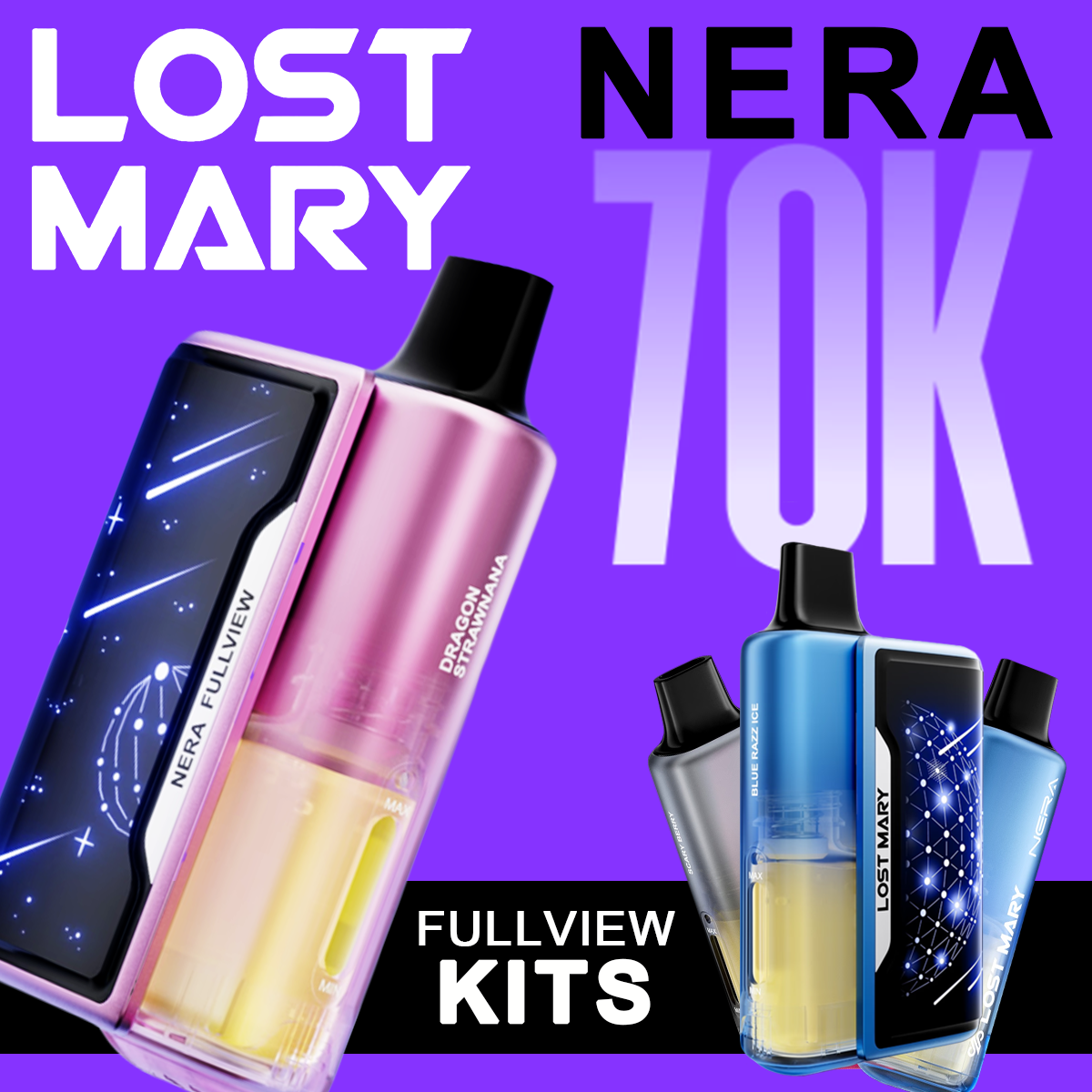 LOST MARY NERA FULLVIEW 70,000 PUFFS DISPOSABLE VAPE (FULL KIT) - DISPLAY OF 5
