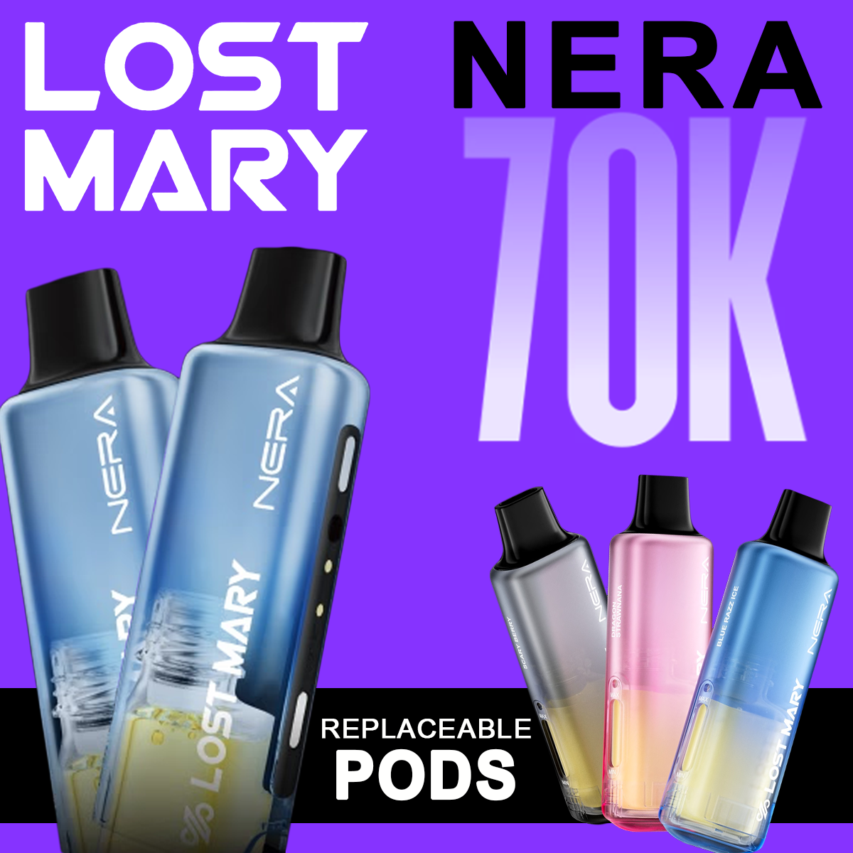 LOST MARY NERA FULLVIEW 70,000 PUFFS DISPOSABLE VAPE 2-PACK (PODS ONLY) - DISPLAY OF 5