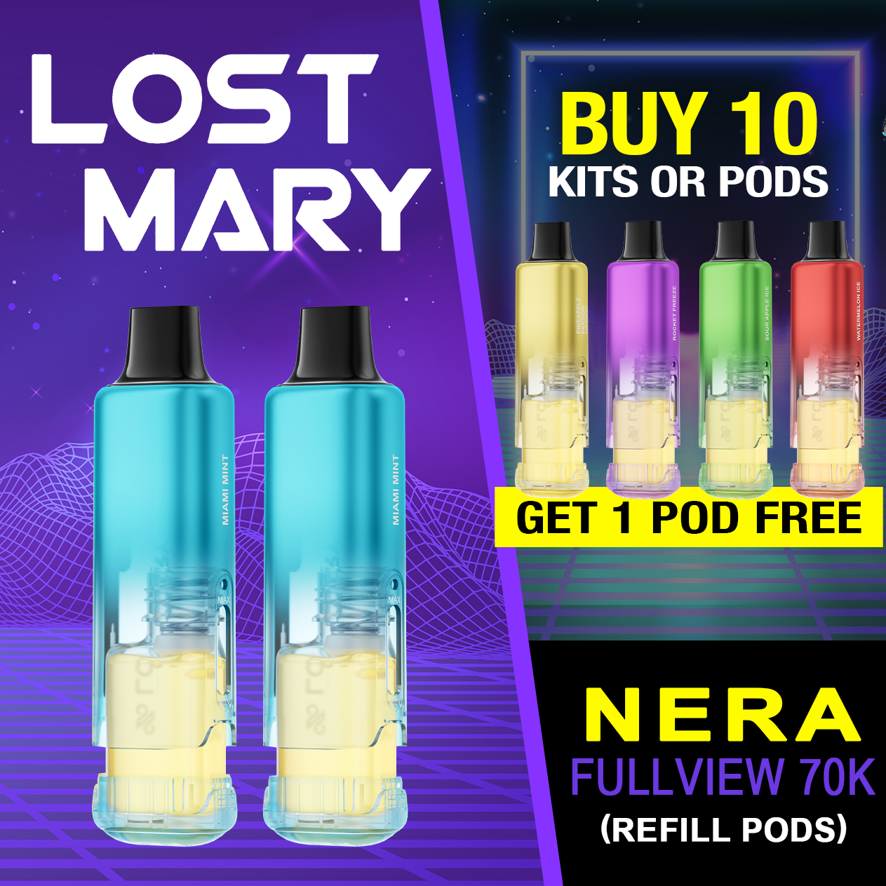 LOST MARY NERA FULLVIEW 70,000 PUFFS DISPOSABLE VAPE 2-PACK (PODS ONLY) - DISPLAY OF 5