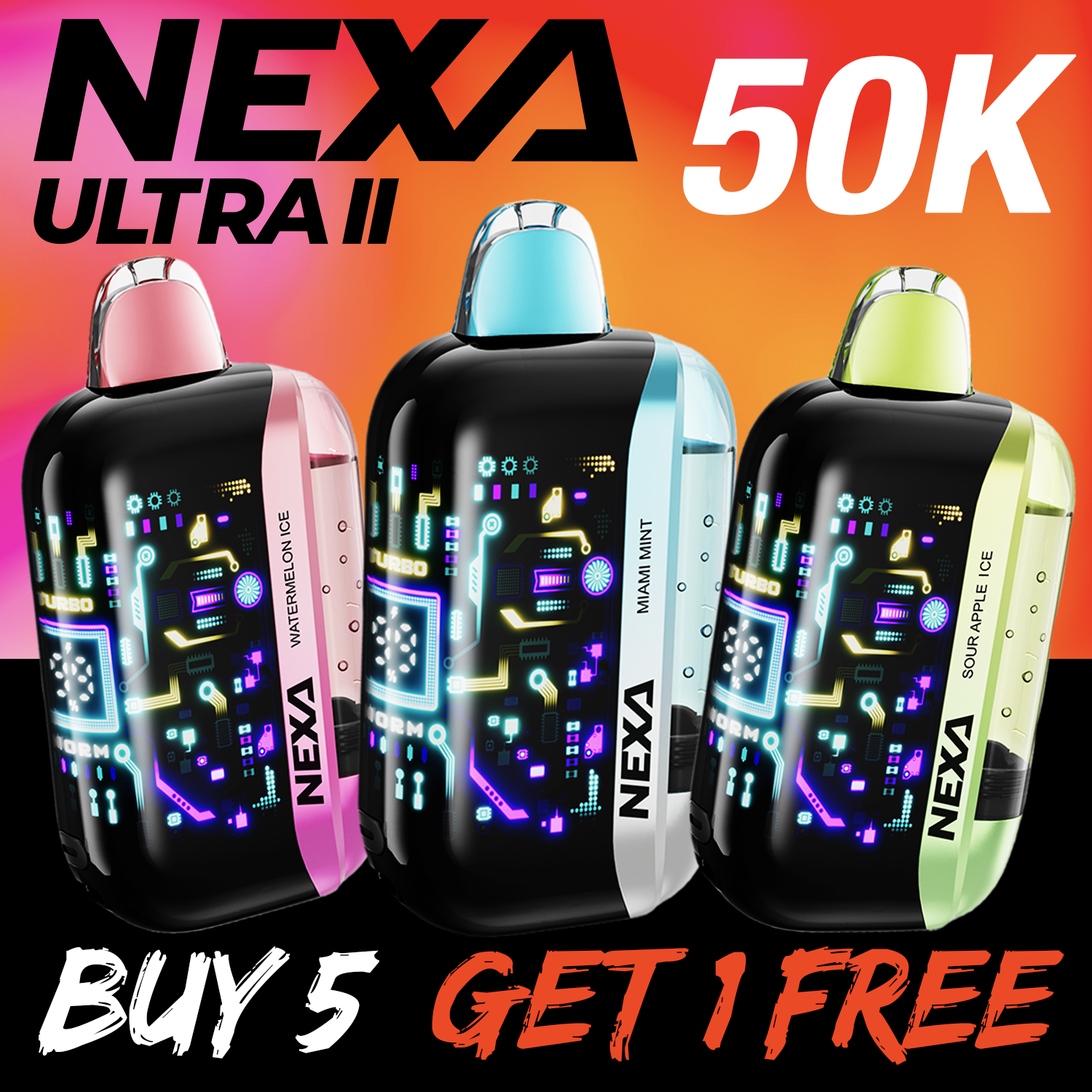 NEXA ULTRA II 50,000 PUFFS DISPOSABLE VAPE - DISPLAY OF 5
