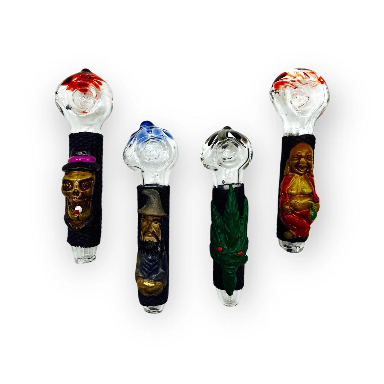 CLAY GLASS ASSORTED DESIGN 4 HANDPIPE - 4CT BAG HP100483