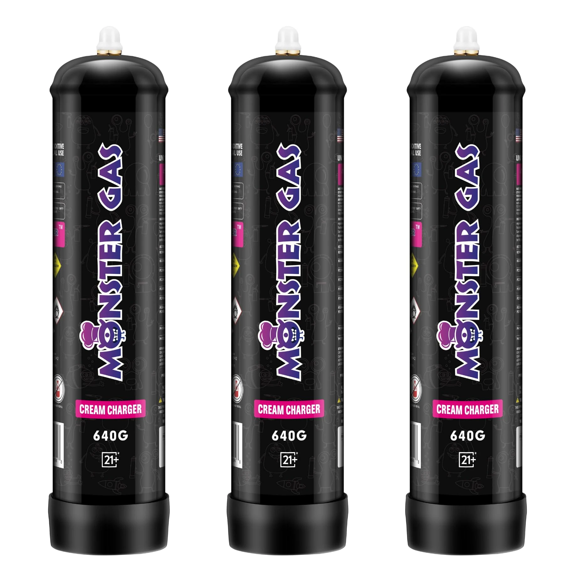 MOSNTER GAS N2O CREAM CHARGERS CYLINDER TANK 640G 1 LITER - DISPLAY OF 6