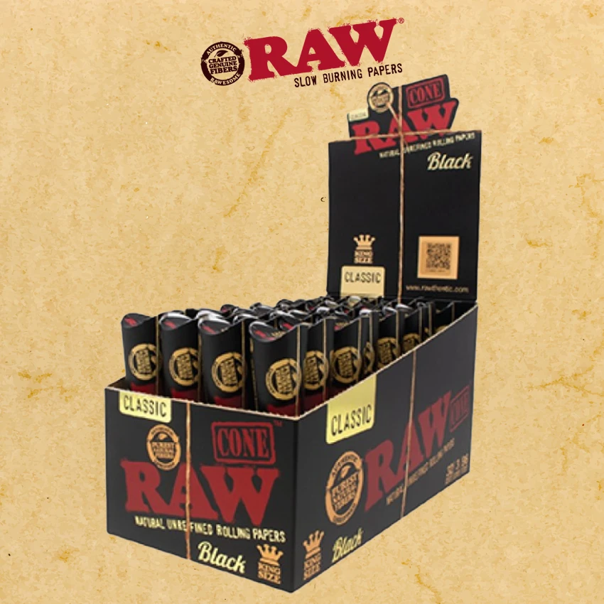 RAW BLACK PRE ROLL CONES KING SIZE 3PK - 32CT DISPLAY