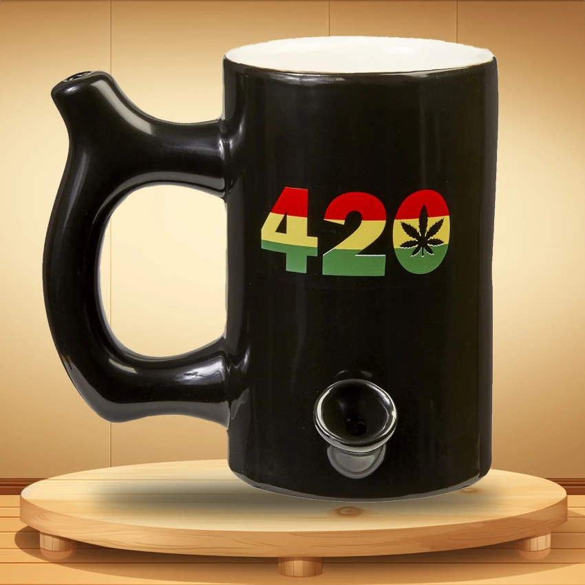 BLACK WITH RASTA 420 ROAST and TOAST MUG CERAMIC HANDPIPE - 1CT