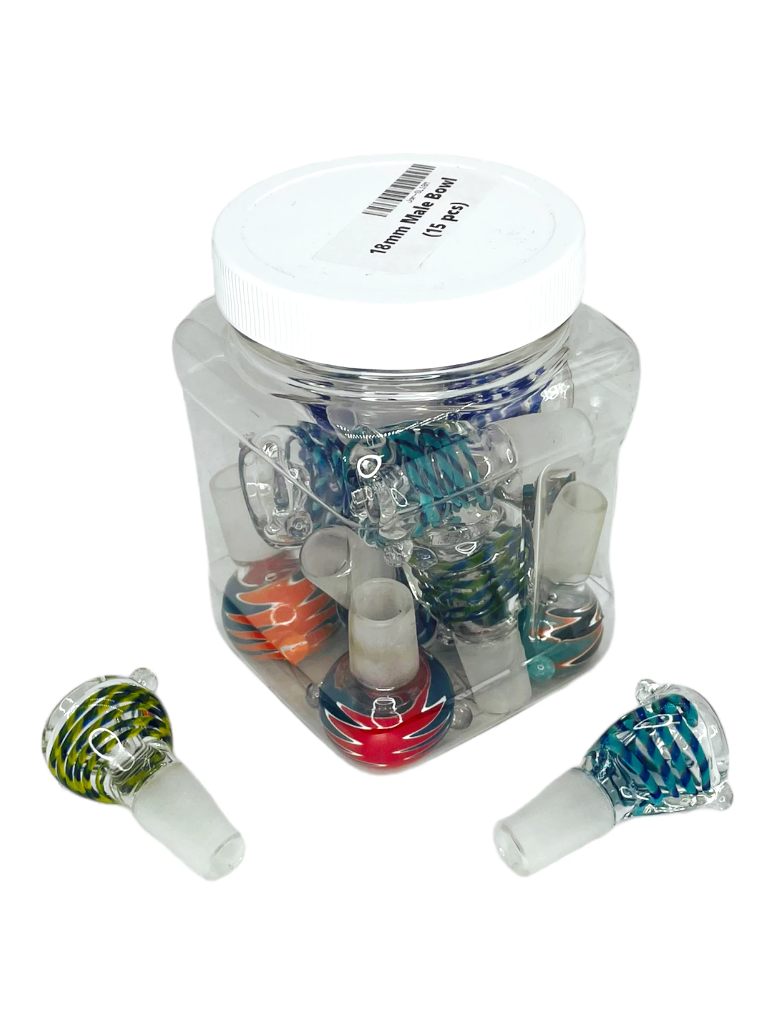 18MM GLASS BOWLS JAR ASSORTED DESIGN - 15CT