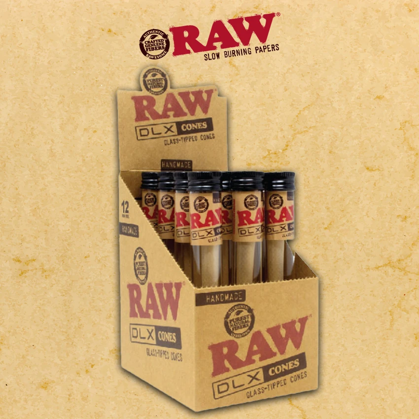 RAW DLX HANDMADE GLASS TIPPED CONES - 12CT DISPLAY