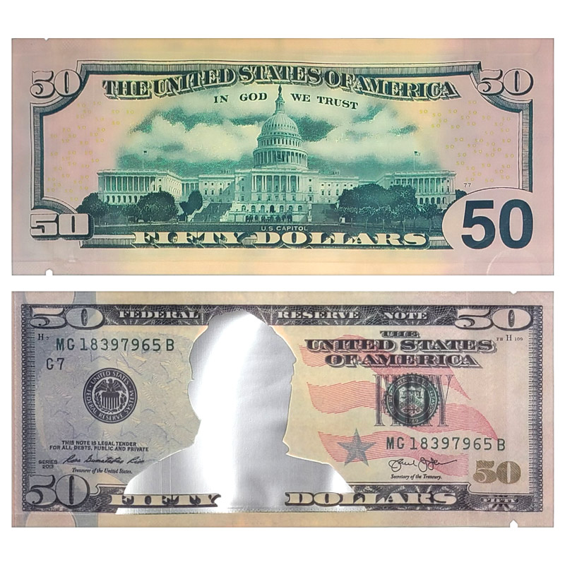 SMELL PROOF BAGS 3.5G $50 BILL - BAG OF 50 COUNT - (BMN-9)