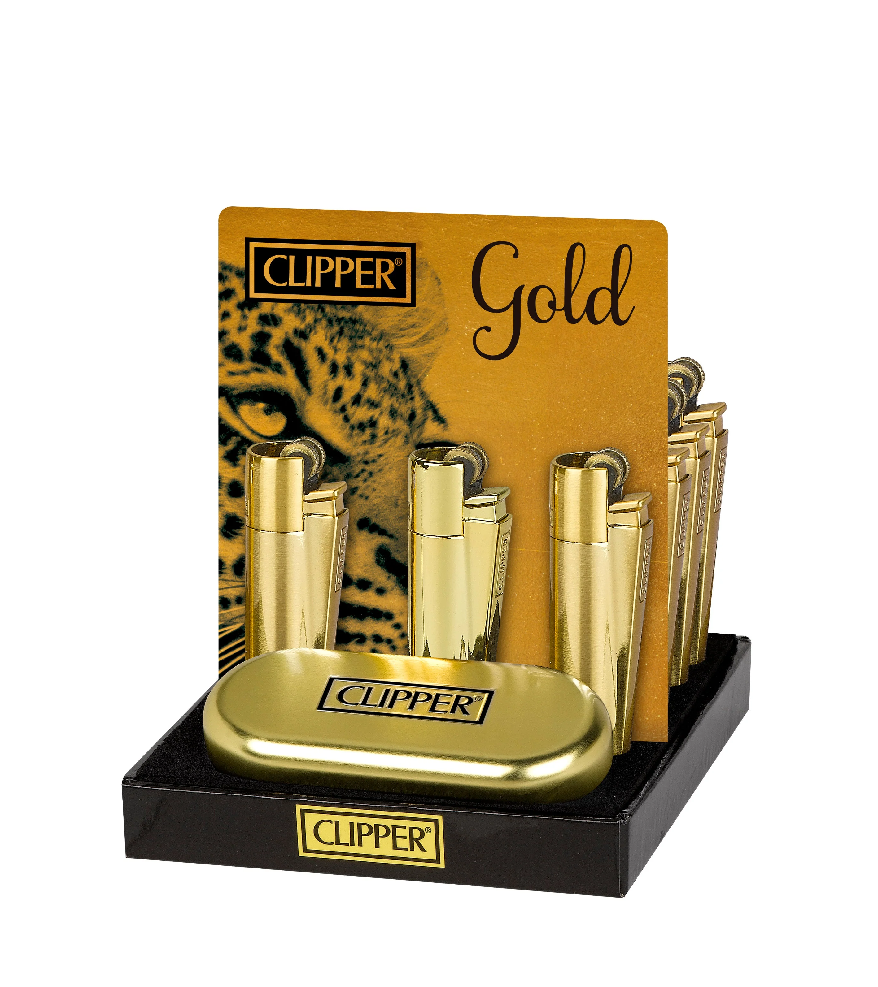CLIPPER LIGHTERS CMP11 GOLD MATTE AND SHINY - DISPLAY OF 12