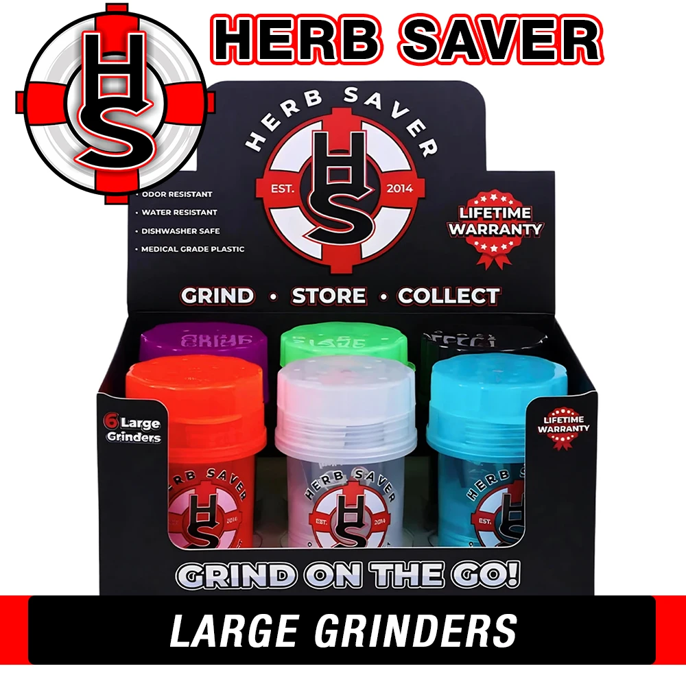 HERB SAVER LARGE JAR GRINDERS - DISPLAY OF 6