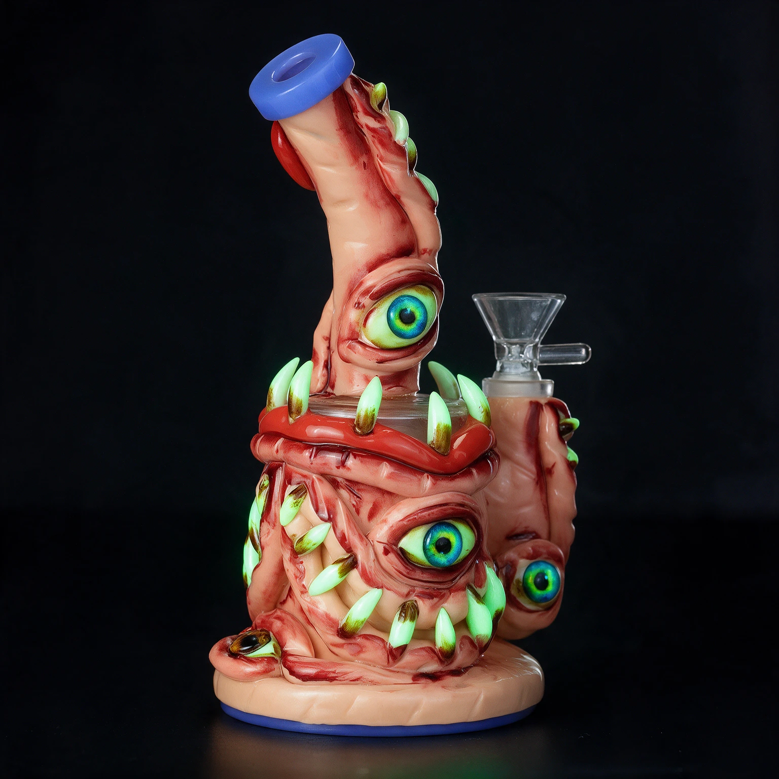 GLOW IN THE DARK MULTI EYES MONSTER HEAVY WATERPIPE 8"