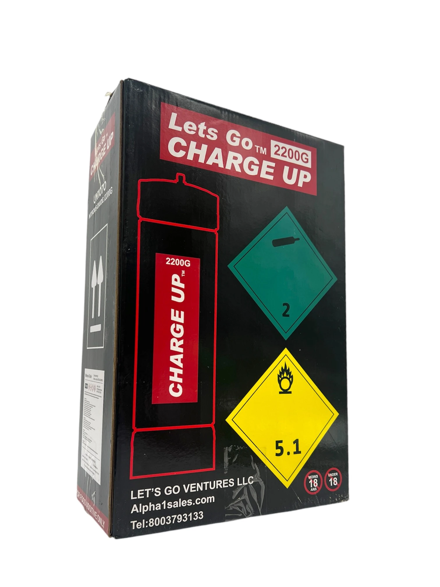 LET'S GO CHARGE UP 2200G NITROUS OXIDE CASE OF 2 (FOOD PURPOSE ONLY)