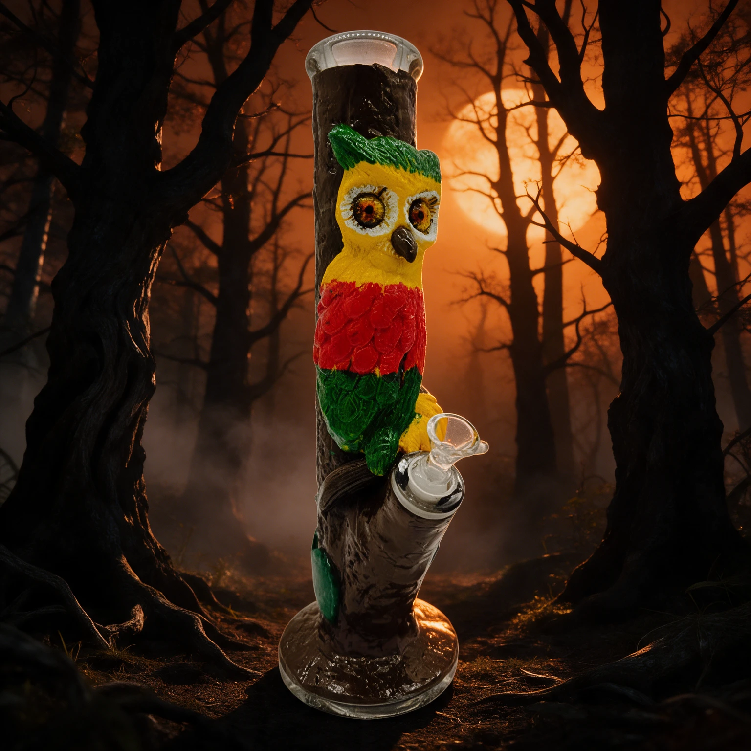 KAPOW RASTA OWL STRAIGHT WATERPIPE 14"