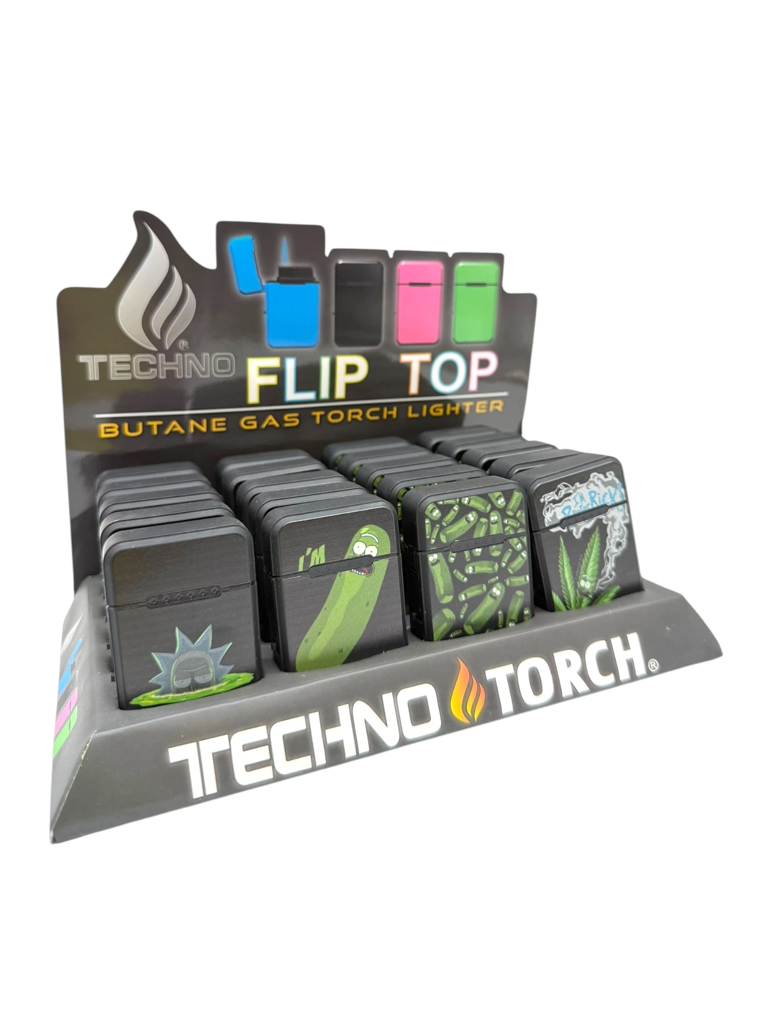 TECHNO TORCH FLIP TOP LIGHTER PRICKLE - DISPLAY OF 20