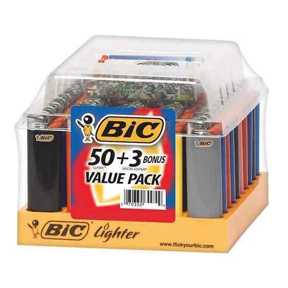 BIC REGULAR LIGHTERS + 3 DESIGNED LIGHTER DISPLAY - 50CT