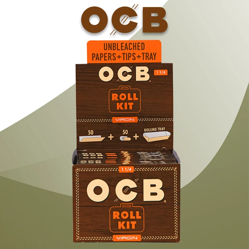 OCB VIRGIN ROLL KIT 1 1/4 ROLLING PAPERS TIPS and TRAY - 20CT DISPLAY