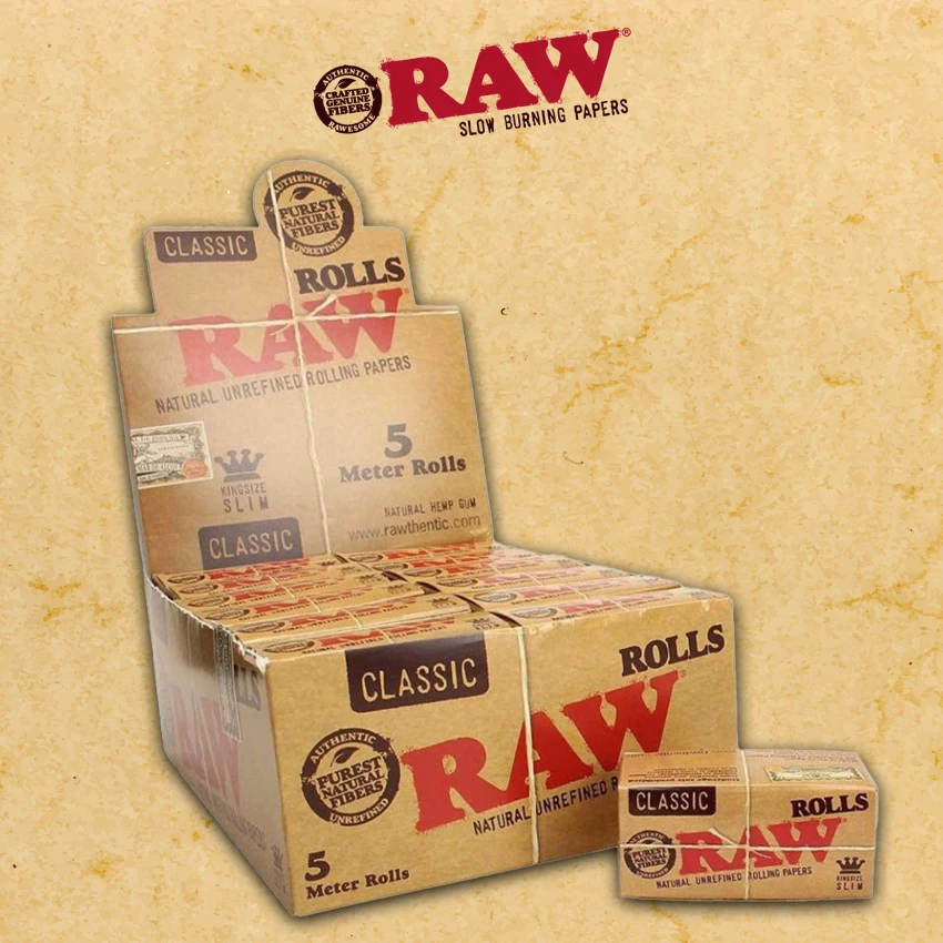 RAW CLASSIC KING SIZE SLIM 5 METER ROLLS - 24CT DISPLAY